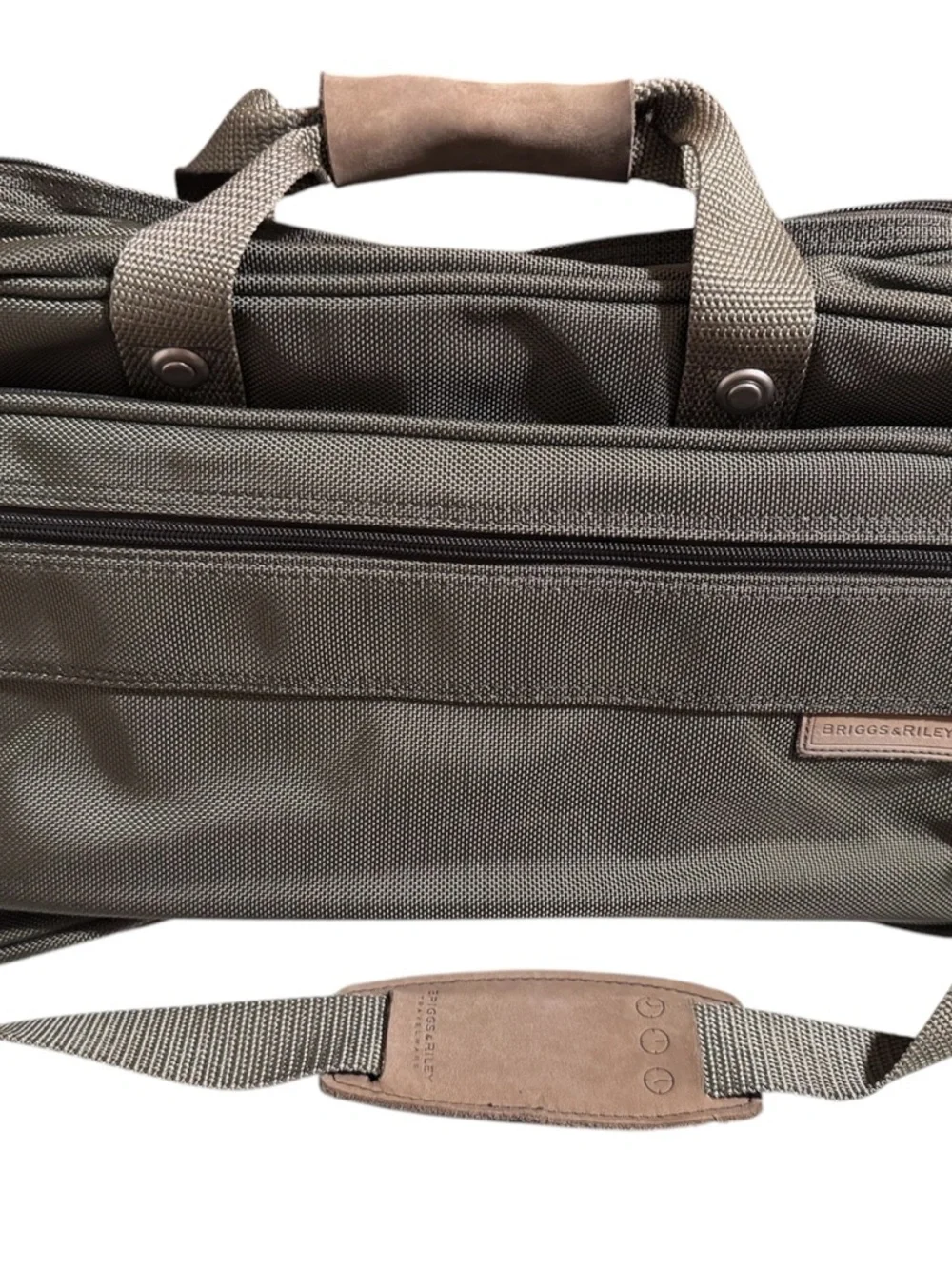 Briggs & Riley Olive Green Travelware Carryon Laptop Bag with Tan Accents